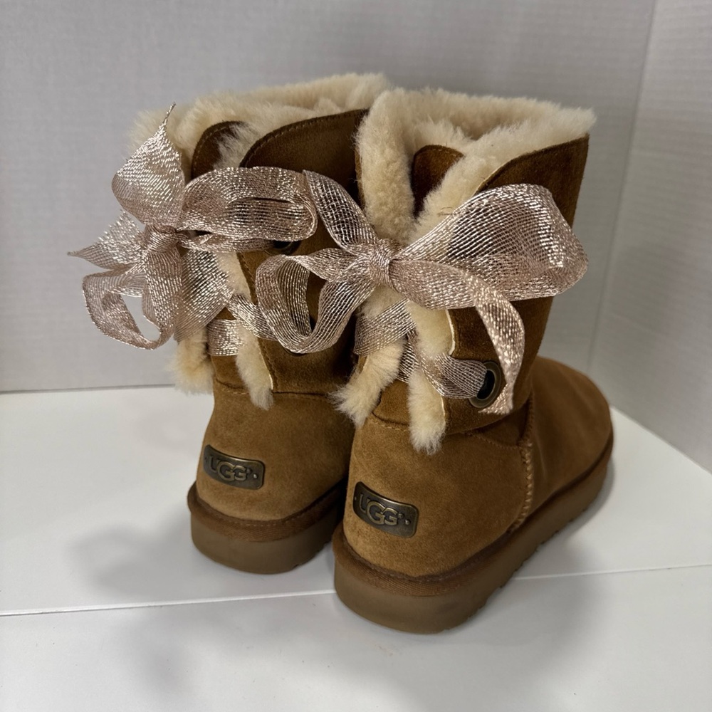 UGG Bailey Bow Tan Boots with Bow Customizable Accent